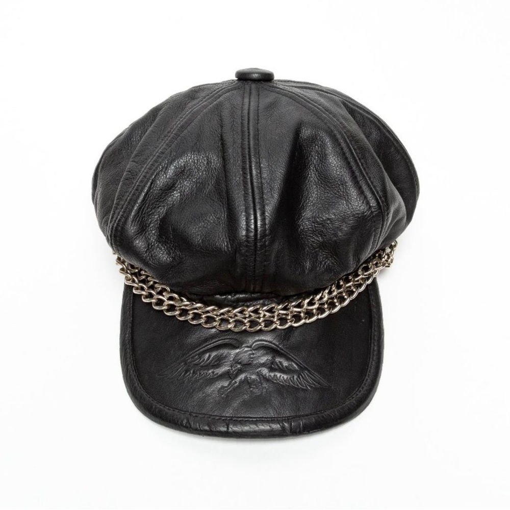 VTG Y2K Harley Davidson Leather Newsboy/Captains Hat